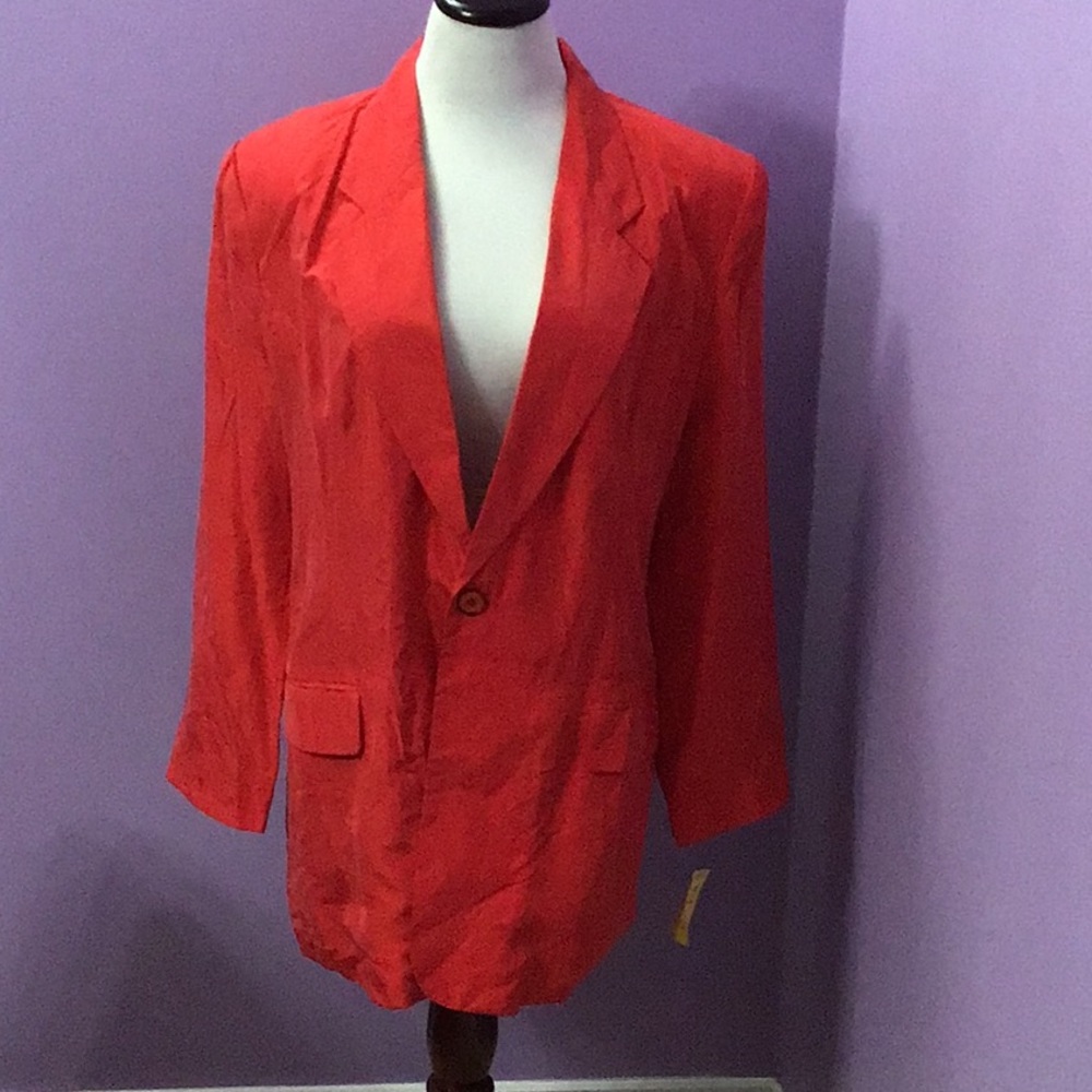Vintage NWT CLIO Women’s 100% Pure Silk Red Padded Lining Blazer Size 16